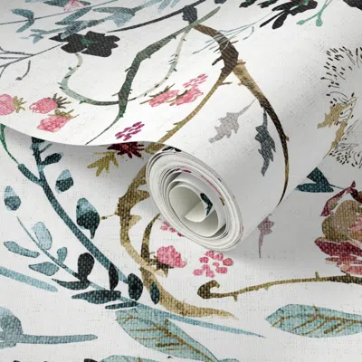Spoonflower Peel And Stick Wallpaper Fable Floral (white) Jumbo 2' X 12' Removable