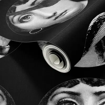 Spoonflower Peel And Stick Wallpaper Faces Of Lina Black 2' X 12' Removable