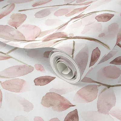 Spoonflower Peel And Stick Wallpaper Faded Watercolor Leaves-blush 2' X 12' Removable