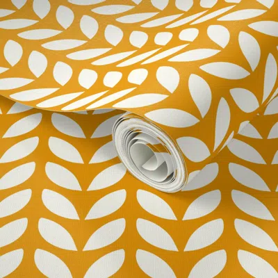 Spoonflower Peel And Stick Wallpaper Fall Leaves Marigold Yellow Natural White Small Scale By Jac Slade 2' X 12'
