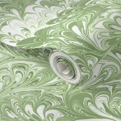 Spoonflower Peel And Stick Wallpaper Fanfare In Pickle Green 2' X 12' Removable