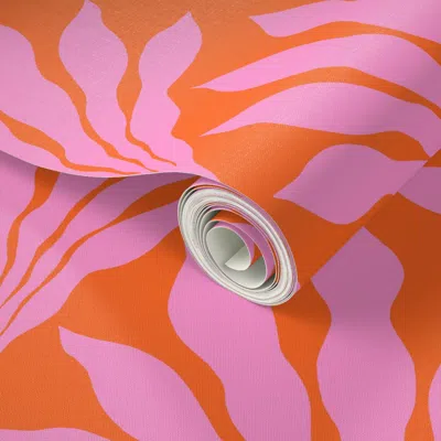 Spoonflower Peel And Stick Wallpaper Fanning Kelp Damask Grid - Bright Pink And Scarlet Orange (m) 12 Inch  Remo