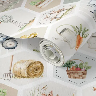 Spoonflower Peel And Stick Wallpaper Farm Gardening Cottagecore Rural Lifestyle - Slow Living 2' X 12' Removable