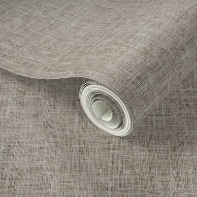 Spoonflower Peel And Stick Wallpaper Farmhouse Linen Taupe 2' X 12' Removable
