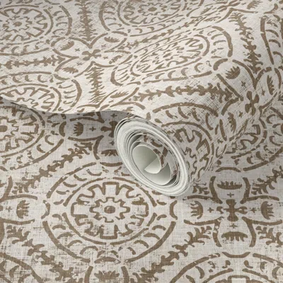 Spoonflower Peel And Stick Wallpaper Farmhouse Taza Media Taupe 2' X 12' Removable
