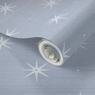 Spoonflower Peel And Stick Wallpaper Faux Grasscloth Dotty Stars In Quiet Blue And White 2' X 12' Removable