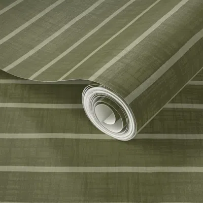Spoonflower Peel And Stick Wallpaper Faux Linen Stripe Moss  Removable