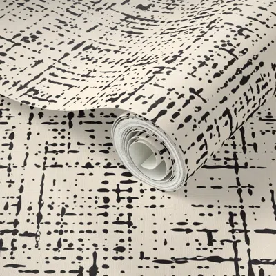 Spoonflower Peel And Stick Wallpaper Faux Linen Texture Abstract Lines - Black Lines On Butter Cream Back - Lg 2