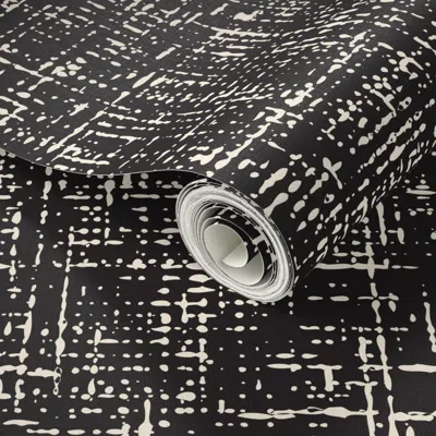 Spoonflower Peel And Stick Wallpaper Faux Linen Texture - (med) - White On Black  Removable