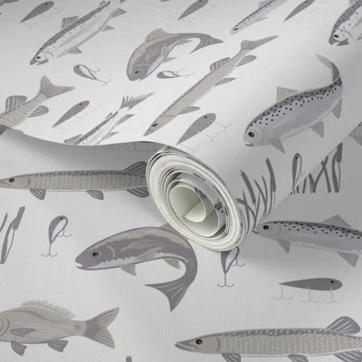 Spoonflower Peel And Stick Wallpaper Fish Freshwater Gray Large 2' X 12' Removable