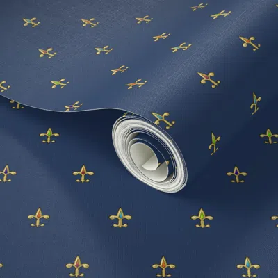 Spoonflower Peel And Stick Wallpaper Fleur De Lis - Gold Jewels On Blue  Removable