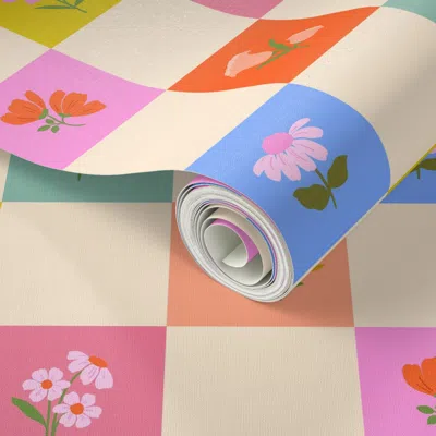 Spoonflower Peel And Stick Wallpaper Floral Checkerboard 2' X 12' Removable