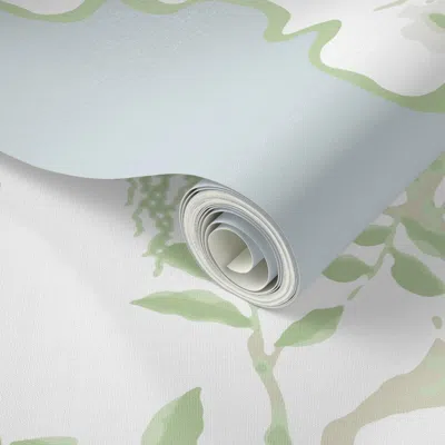 Spoonflower Peel And Stick Wallpaper Floral Chinoiserie Stripe Blue Grey And Green Natural Chinoiserie Garden 2'