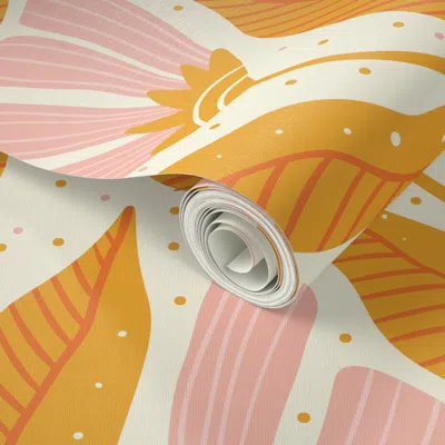 Spoonflower Peel And Stick Wallpaper Floral Folk Art Bold Flowers Bohemian Vintage Pattern 2' X 12' Removable