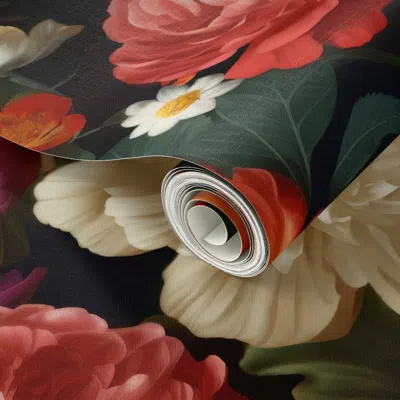 Spoonflower Peel And Stick Wallpaper Floral Pattern - Big Colorful Flowers 2' X 12' Removable