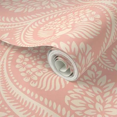 Spoonflower Peel And Stick Wallpaper Florence Damask / Medium Scale / Pink 2' X 12' Removable