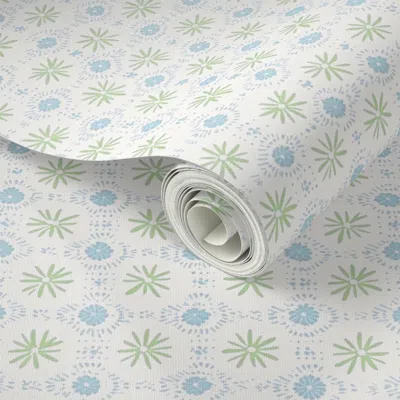 Spoonflower Peel And Stick Wallpaper Flower Stars Lime And Sky Blue 2' X 12' Removable
