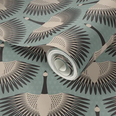 Spoonflower Peel And Stick Wallpaper Flying Art Deco Geese (teal) (medium) 2' X 12' Removable