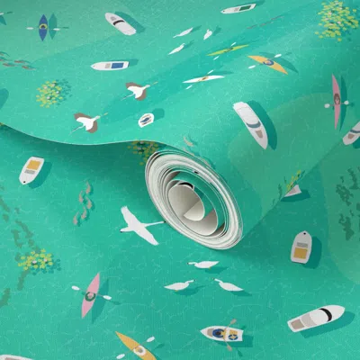 Spoonflower Peel And Stick Wallpaper Flying Over Lake (small Scale) 2' X 12' Removable