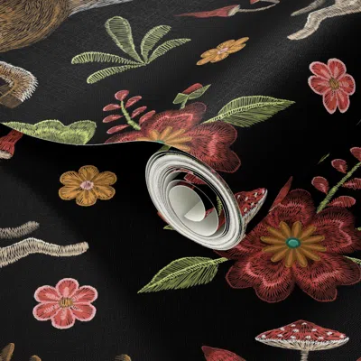 Spoonflower Peel And Stick Wallpaper Forest Embroidery (large Scale) 2' X 12' Removable