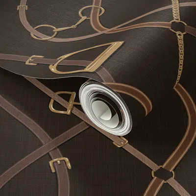 Spoonflower Peel And Stick Wallpaper Foxcroft Equestrian Fashion English Country In Auburn Brown And Gold 2' X 1