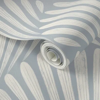 Spoonflower Peel And Stick Wallpaper French Blue Gray And Creamy White - Scallop Fans - Coastal Art Deco Shells 