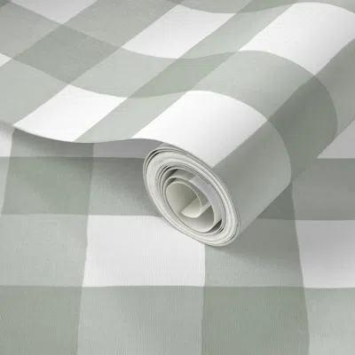 Spoonflower Peel And Stick Wallpaper French Gray Sage Watercolor Gingham 2' X 12' Removable