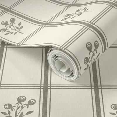 Spoonflower Peel And Stick Wallpaper French Kitchen Plaid Floral Wheat Linen Texture Country Kitchen 2' X 12' Re