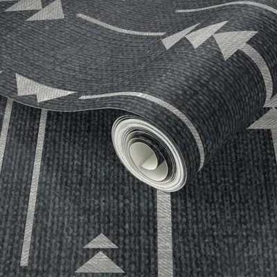 Spoonflower Peel And Stick Wallpaper French Linen Arrow Grey  Removable In Multi