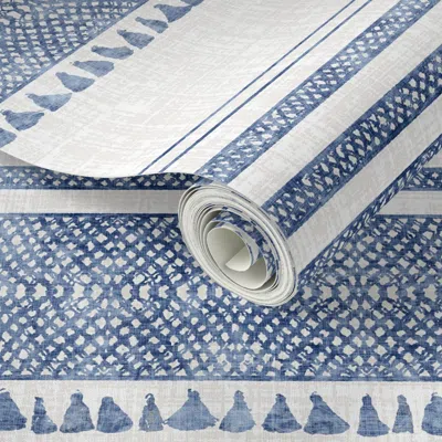 Spoonflower Peel And Stick Wallpaper French Linen Chambray Tassel 2' X 12' Removable In Multi