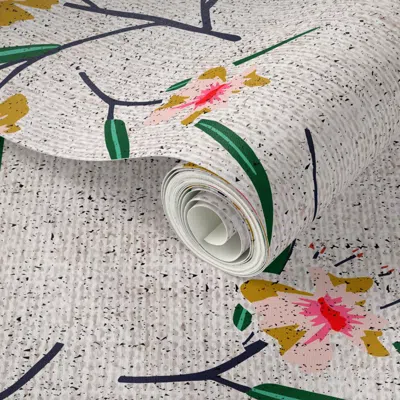 Spoonflower Peel And Stick Wallpaper French Linen Dianthus 2' X 12' Removable In Multi