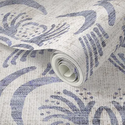 Spoonflower Peel And Stick Wallpaper French Linen Geo Floral 2' X 12' Removable In Gray