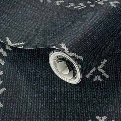 Spoonflower Peel And Stick Wallpaper French Linen Geo Stripe Dark 2' X 12' Removable