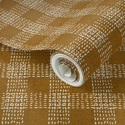 Spoonflower Peel And Stick Wallpaper French Linen Gingham Ochre  Removable In Brown