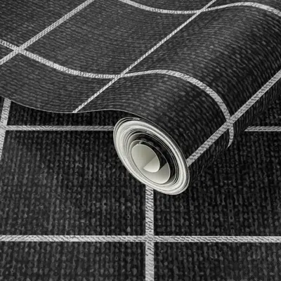 Spoonflower Peel And Stick Wallpaper French Linen Grid Black Small 2' X 12' Removable In Multi