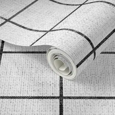 Spoonflower Peel And Stick Wallpaper French Linen Grid White 2' X 12' Removable