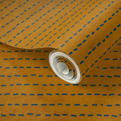 Spoonflower Peel And Stick Wallpaper French Linen Mustard Stripe 2' X 12' Removable