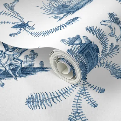Spoonflower Peel And Stick Wallpaper Frog Toile (blue) 2' X 12' Removable