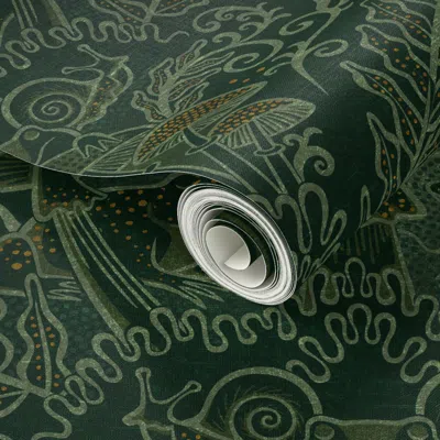 Spoonflower Peel And Stick Wallpaper Frogs And Mushs Damask Magic Forest Ferns Snails Toads Cottagecore 2' X 12'