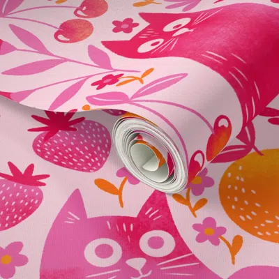 Spoonflower Peel And Stick Wallpaper Fruity Cats 2' X 12' Removable