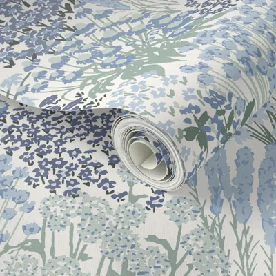 Spoonflower Peel And Stick Wallpaper Garden Bloom Floral Jumbo Large Blue Hufton Studio 2' X 12' Removable