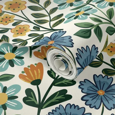 Spoonflower Peel And Stick Wallpaper Garden Floral 2' X 12' Removable In Multi