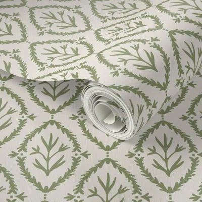 Spoonflower Peel And Stick Wallpaper Garden Party Green Tan 2' X 12' Removable