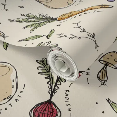 Spoonflower Peel And Stick Wallpaper Garden Sketchbook Colour 2' X 12' Removable