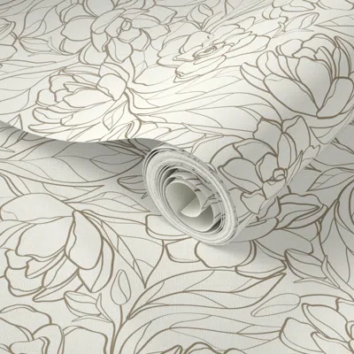 Spoonflower Peel And Stick Wallpaper Gardenia Garden // Mushroom Brown 2' X 12' Removable