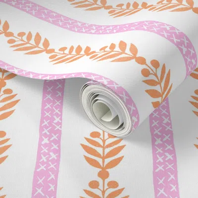 Spoonflower Peel And Stick Wallpaper Georgiana Happy Orange Pink 2' X 12' Removable