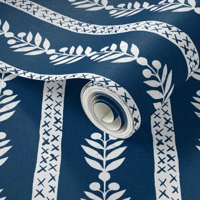 Spoonflower Peel And Stick Wallpaper Georgiana Reverse Navy 2' X 12' Removable