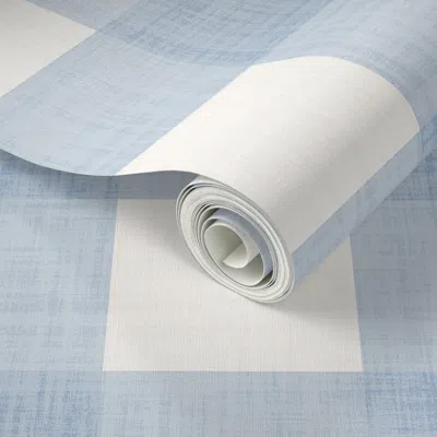 Spoonflower Peel And Stick Wallpaper Gingham Check - Linen Texture Custom Color - Medium Blue - Nursery Walls  R
