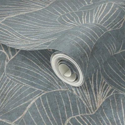 Spoonflower Peel And Stick Wallpaper Gingko Leaf Modern Japandi Plaster Texture Minimalist Serene Old Dusty Blue