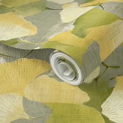 Spoonflower Peel And Stick Wallpaper Ginko Leaves On Textured Linen  Removable